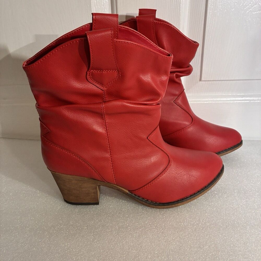 Charles Albert Red Women Slouch Boots. Size 11 with block heel and pointed toe